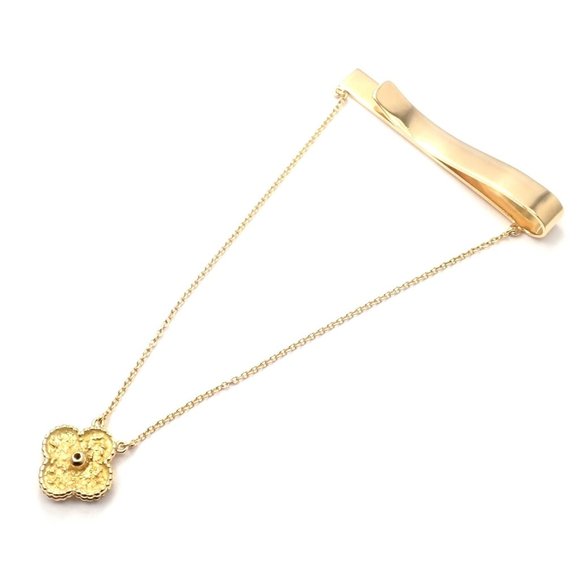 Authentic! Van Cleef & Arpels 18k Yellow Gold Diamond Vintage Alhambra Tie Clip - Picture 4 of 9